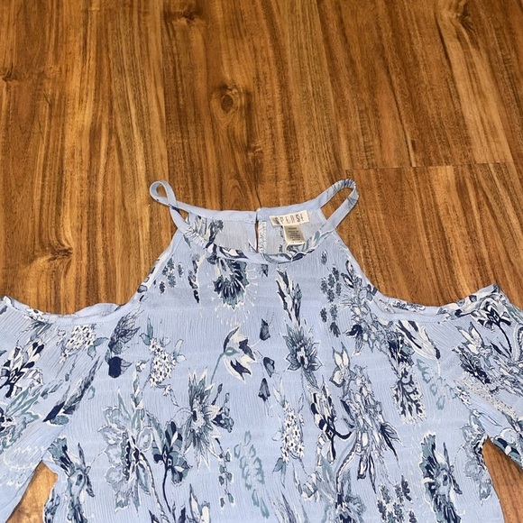 Spense women’s medium 8 10 blouse top Blue Floral Cold Shoulder pleated nwt - Picture 2 of 7